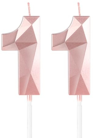 Rose Gold 11th Birthday Candles,3D Number 11 Candle for Cake,Girls 11th Birthday Decorations,Rose Gold 11 Candle Cake Topper for Girls Her Him Birthday Party Wedding Decorations