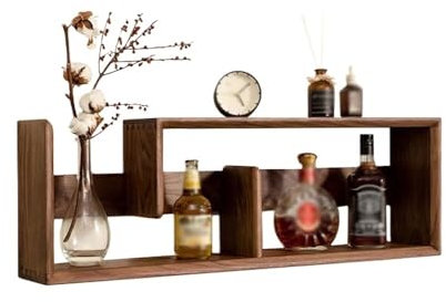 Estantería de pared de madera en color nogal, almacenamiento versátil para dormitorio, sala de estar, oficina, baño, cocina, mueble de exhibición independiente