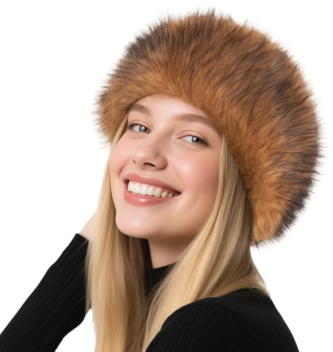 Diadema de piel sintética Pinkgarden para mujer, calentador de orejas de invierno con elástico, forro suave de forro polar, elegante sombrero de piel sintética para clima frío