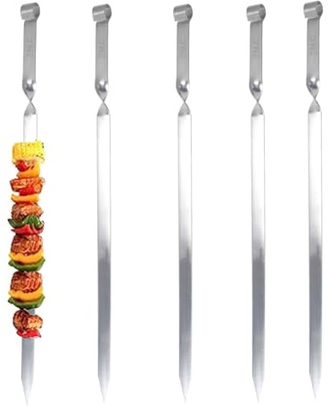 ZMC 5 x Kebab grillspett 55 cm i rostfritt stål | 2 cm breda, 2 mm tjocka | kebabspett och köttspett | kebabspett rostfritt, platt och stabilt för BBQ, Adana, lägereld och stora grillytor