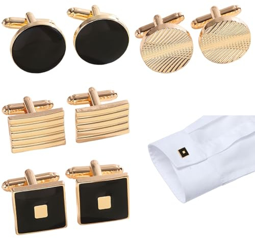 GWAWG 4 Pairs Bouton de Manchette Homme, Boutons de Manchette en Acier Inoxydable, Style Classique et Rétro Rayé pour Mariage, Cérémonie ou Business