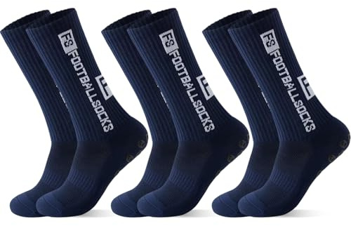 Betrynidil 3 Paia Calze Antiscivolo Calcio Uomo, Grip Anti-Vesciche, Calzini Sportivi Traspiranti Da Calcio Per Yoga, Soccer, Tennis, Basket, Corsa (Blu navy)