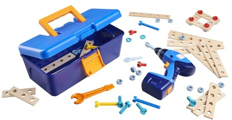 Eichhorn Construct Boîte à Outils 65 pièces avec perceuse, vis, Embouts et Composants, combinable avec Tous Les Ensembles, Bois certifié FSC, à partir de 3 Ans