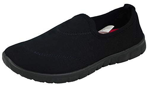 LADIES WOMENS PUMPS COMFORT WALK FLEXI SPORTS TRAINERS HOLIDAY GO SHOES (5 UK, Black/ +Black Stitching)