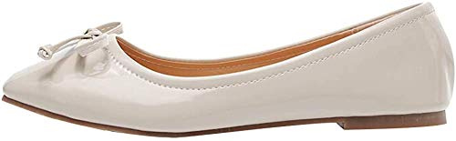 Jamron Women Lovely Bow Tie Ballerinas Comfy Square Toe Ballet Flats Slippers Pumps Dolly Shoes Beige SN02911 UK4.5