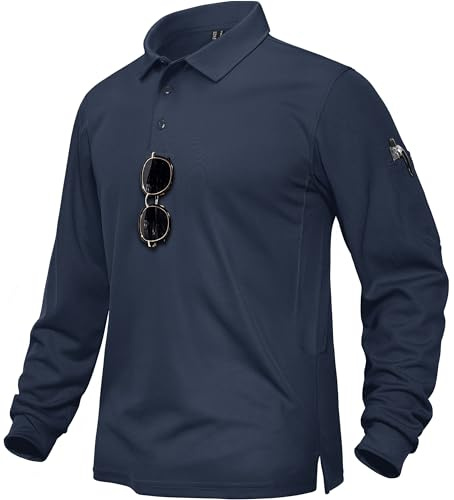 TACVASEN Herren Schnell Trocknend Poloshirt Langarm Sommershirt Army Tshirt Atmungsaktiv Freizeithemd, Marineblau, XXL