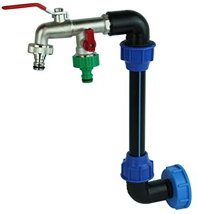 GASMIS IBC Schwanenhals Messing Doppel Wasserhahn 3/4 IBC Adapter S60x6 - Auslaufhahn 3/4 Abgang 1 Zoll - mit 2X Hahnanschlussstück - für Regenwassertank IBC-Container Regentonne