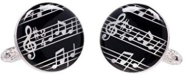 Onyx Art Gemelos de notas musicales, un par de gemelos negros redondos con notas musicales presentados en caja de regalo