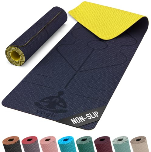 Yogii Esterilla de Yoga 6 mm Antideslizante - Esterilla Fitness de TPE para Yoga, Pilates y Entrenamiento en Casa - Esterilla Deportiva con Líneas de Alineación - Mujer y Hombre