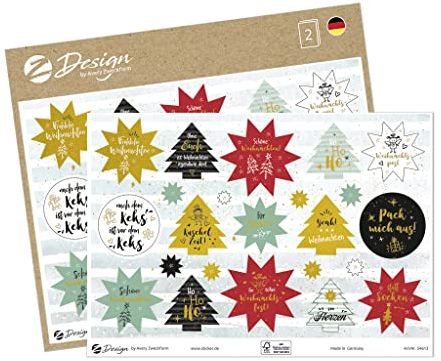 AVERY Zweckform 46 Aufkleber Weihnachten Sterne Weihnachtswünsche (Made in Germany, Weihnachtssticker A5 Bogen Goldprägung, Papier selbstklebend, Weihnachtsdeko Karten, Geschenke, Tüten) 54613