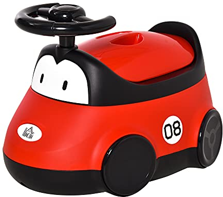 HOMCOM Orinal para Bebé de 6-36 Meses Orinal Infantil WC Aprendizaje Entrenamiento Portátil en Forma de Automóvil con Tapa y Volante Fácil de Limpiar 40x27,5x29,1 cm Rojo