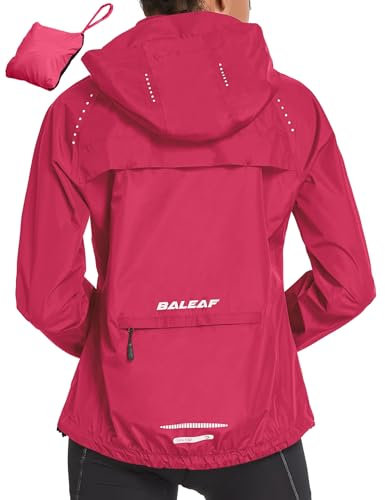 baleaf Fahrradjacke Damen Regenjacke Wasserdicht Atmungsaktiv Wanderjacke Windbreaker Sommerjacke Outdoor Jacken Leichte Windjacke Trekking Regenjacke Radjacke Rosa L
