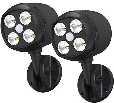 Quiltered Motion Sensor Outdoor Lights, Battery Operated Outdoor Light, 600LM Motion Detector Lights for Outside, 6000K LED Security Light Battery Powered Spotlight for House Wall, Black(2 Pack)