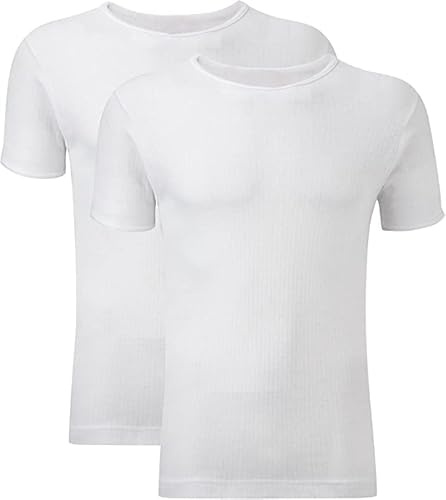 Candid Styles® Pack of 2 Mens Thermal T-Shirt Underwear Baselayer Shirt Short Sleeve Crew Neck Winter Warm Undershirt Vest Top(White,L)