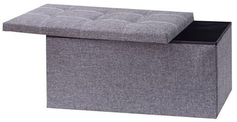 CMY Folding Ottoman Storage Boxs Footstool Toy Chest Seat Cube Bench Grey Linen Footrest Living Room Furniture 76.5x38x38cm (Grey)