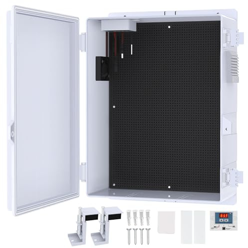 Akwscyby Outdoor Electrical Box, Waterproof Electrical Junction Box IP65 ABS Plastic Enclosure with Fan & Thermostat, Mounting Plate and Hinged Lid (15.7 H x 11 L x 5.9 W)