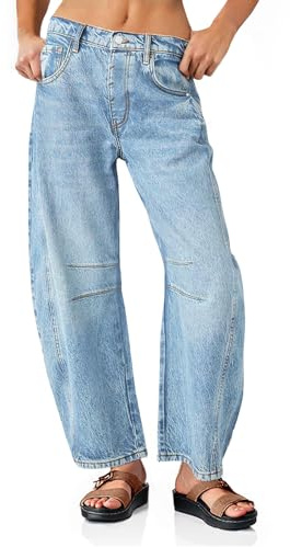 PLNOTME Women's Baggy Boyfriend Jeans Vintage Wide Leg Mid Rise Barrel Denim Ankle Pants