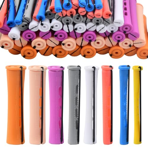 80 Stück Haar Dauerwelle Stangen, 8 Größen Haarwelle Stangen, Haarrollen Kunststoff für Frauen Mädchen, Lockenwickler Curler, Kalt Wellen Stangen, Dauerwellen Wickler für Kurzes Langes Haar