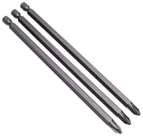 PH2 Phillips Långt Drivbits 2mmx350mm, Korsmejsel, Extralång S2 Stål Korsformad Skruvmejsel, Slagskruvdragare Torsionsbit, Hexskaft för Skruvdragare, Trådlös Borrmaskin och Slagverktyg (3 st)