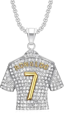 Pardofelis Fußball Anhänger Trikot, Nr.7 Fussball Jersey Halskette Gold Silber Kette Fussball Anhänger, Fußballtrikot Anhänger Kette für Herren und Jungen, Silber