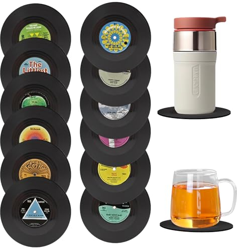 Lithyc Sottobicchieri In Vinile 12 Pezzi, sottobicchiere vinile,Sottobicchieri,Divertenti,Sottobicchieri In Silicone, Bicchieri E Sottobicchieri per Bar, Caffè, Bevande, Tazze