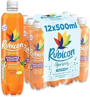 Rubicon Spring Sparkling Spring Water with Real Fruit Juice & Natural Flavours, 24 x 500 ml Multipack Bottles, 12 Orange Mango & 12 Pineapple Passion - By Shop 4 Less.