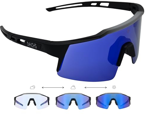DACHS Photochromatische Sonnenbrille für Rennrad - Unisex UV400 Selbsttönende Fahrradbrille – Rote/Blaue Gläser (Blau)