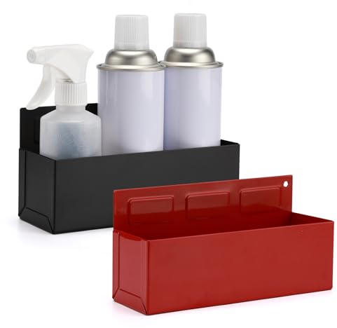CASOMAN 2PCS Magnetic Aerosol Spray Can Holder, Red & Black, Magnet Toolbox Bottle Holder, Wall Mounted Spray Bottle Rack for Garage, Mechanic Paint Bottle Can Organizer, 8.3x3