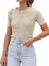 Timuspo Damen Tops Halbe Ärmel T-Shirt Sommer Rippshirt Rundhalsausschnitt Freizeit Kurzen Ärmeln Oberteile Bluse Damen Elegant Aprikose M