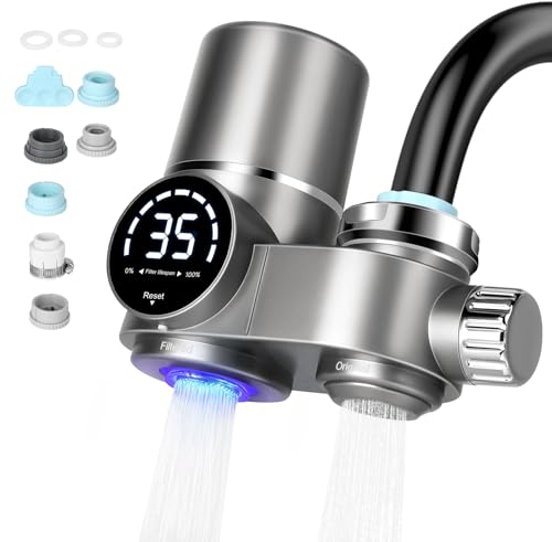 Wasserfilter Wasserhahn mit LED Anzeige, Trinkwasserfilter für Zuhause Küche, Wasserhahnfilter für Trinkwasser Reduziert Blei/Chlor, Wasserfilter Trinkwasser Mit Blaulicht (1 Kartusche Enthalten)