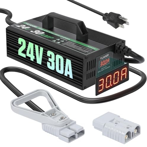 Caricabatterie per carrelli elevatori 24V 30A Caricatore intelligente per carrello elevatore con display LCD Caricabatterie da 24 Volt Caricabatterie da 30 AMP 24 Volt con spina Anderson per batteria