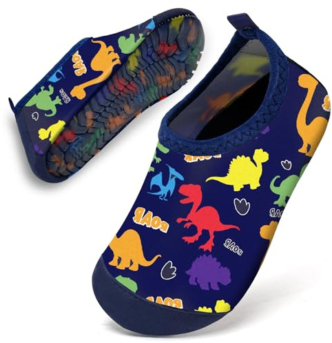 Water Shoes Toddler Kids Baby Infant Boys Beach Shoes Swim Shoes Barefoot Aqua Socks Non-Slip for Swmming Pool Water Park(Navy Dinosaur,24/25)