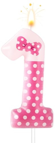Fiocco Rosa Candele Compleanno Numero, Candela di Compleanno Rosa Decorazioni di Compleanno Candelina Cartoon Topper per Torta per Matrimonio Forniture per Feste di Compleanno (Numero 1)