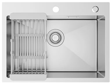 Sofetiy Küchenspüle 60x45 cm Edelstahl, Rechteckige Einbauspüle Modern, Spülbecken SUS 304 mit 2 Hahnlöchern, Waschbecken Küche, Spüle für Unterschrank ab 60 cm inkl. Siphon