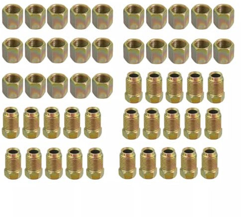 Crozgan 50Pcs Male/Female End Union Brake Pipe Screw Nuts M10 x 1mm 3/16Inch OD Copper Brake Tubes Line Pipe Fittings Metric Motorbike Brake Line Screws Brake Line Copper Tube Screws