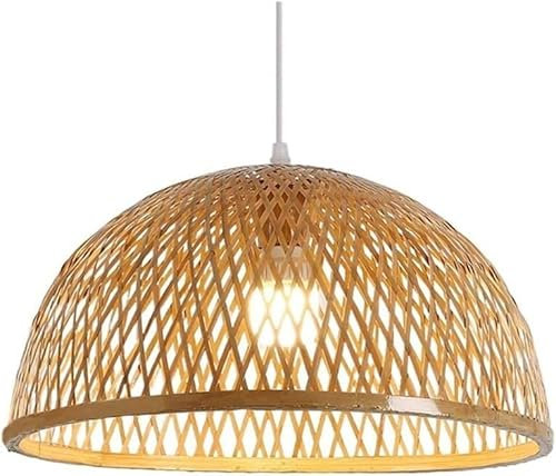 Lampade a sospensione a forma di cesto di vimini a forma di ciotola - - Lampada da soffitto a sospensione con paralume in bambù - Lampada da incasso a lanterna compatibile con la sala da pranzo