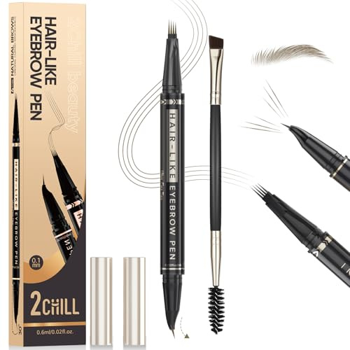 2CHILL Crayon à Sourcils Incurvé à 30°, Stylo à Sourcils Professionnel 2 en 1, Eyebrow Pen Waterproof à 4 Pointes, Microblading Intenses Pour Femmes, Maquillage Longue Tenue (Marron Clair)