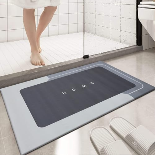 PHP Super Absorbent Rubber Bath Mat Rubber Non Slip Anti Mould Quick-Drying Washable Bathroom Mat Toilet Shower Matts for Outside Bathtub (50 x 80 cm, Grey)