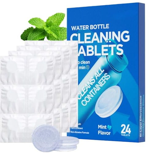 24PCS Bottle Cleaning Tablets, Limescale Remover, All Purpose descaler for Kettles Tablets,Coffee Machine Cleaner,Bottle Cleaner for Stainless Steel, Plastics, Ceramic & Glass Drinking Containers