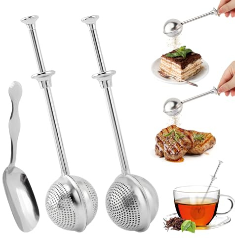 3pcs Powdered Sugar Shaker Duster Flour Dispenser Shaker Stainless Steel Wand Sugar Shakers Duster Teas Fine Mesh Tea Ball (COLOR:silver)