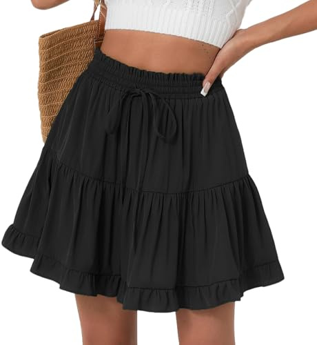 ZCJ Jupe Short Femme, Jupe Courte Taille Haute Élastiquée avec Short Intégré, Jupe Plissée Légère d'Été avec Cordon de Serrage