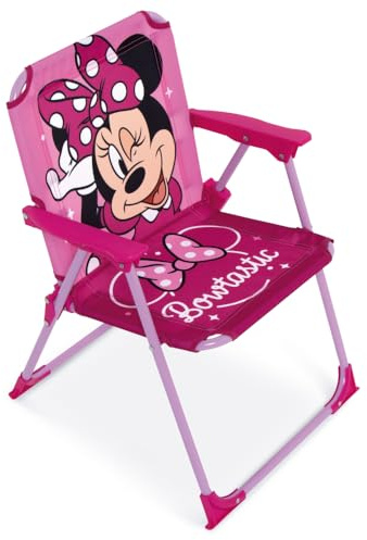 Sedia Pieghevole Bambini Minnie Disney 38x32x53 cm Poltroncina Mare e Giardino Rosa con Braccioli Tessuto 100% Poliestere Resistente Portata 30 kg Età 3+