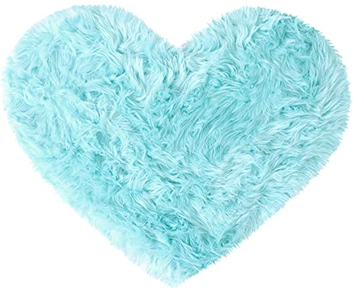 Sourcing Map Teppich Wohnzimmer Schlafzimmer Herzform Hochflor Langflor Teppiche Faux Schaffell Teppich Kunstfell Dekofell Fellimitat 70x90cm Hellblau