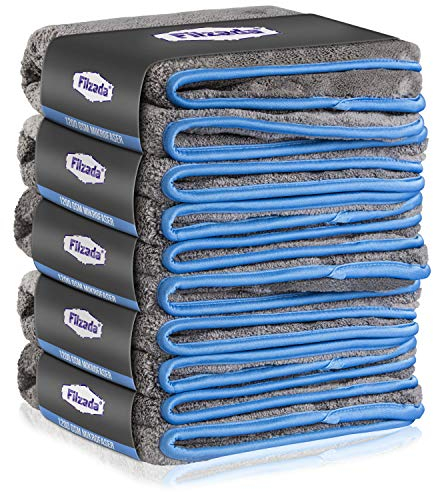 Filzada® 5X Lackschonendes Mikrofasertuch Auto Mit 1200 GSM - Unfassbare Saugkraft Und Fusselfrei Dank Extrem Weicher Mikrofaser - Auto Poliertücher Zur Professionellen Autopflege in 42x48cm (3)