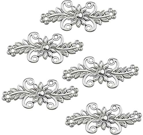 WANDIC Clips para cárdigan, 5 pares de cierres de capa de flores de crisantemo retro, ganchos y ojos, cierre de clip de cárdigan para suéter, chal, níquel blanco