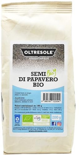 Oltresole – Semi di papavero bio alimentari, per cucina e da mangiare, confezione 200 g