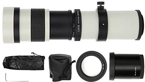 EVTCSAN 420-800mm Telephoto Lens, F8.3‑16 Manual Focusing Zoom Lens, with 2X Teleconverter for F Mount Camera(White)