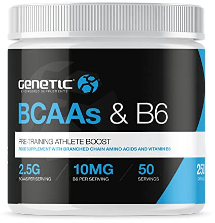 Genetic Supplements - BCAA’s & B6 - BCAA Amino Acid Supplement - BCAA Capsules - 250 Capsules