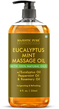 Majestic Pure Eucalyptus Mint Massage Oil 236 ml - Invigorating & Relaxing Body Massage Oil, Made with Natural Oils, for Men & Women