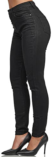 Tazzio Damen High Waist Skinny Jeans – Stretch Denim Hose im Slim Fit, Figurformende Damenjeans mit 5-Pocket Style, Schwarz F107 (Größe 46)